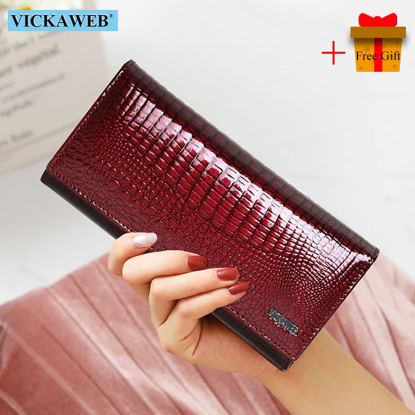 Free Gift Magnetic Hasp Wallet Women Genuine Leather Coin Purse Ladies Long Fashion Wallets Female Purses Card Hold Money Bag