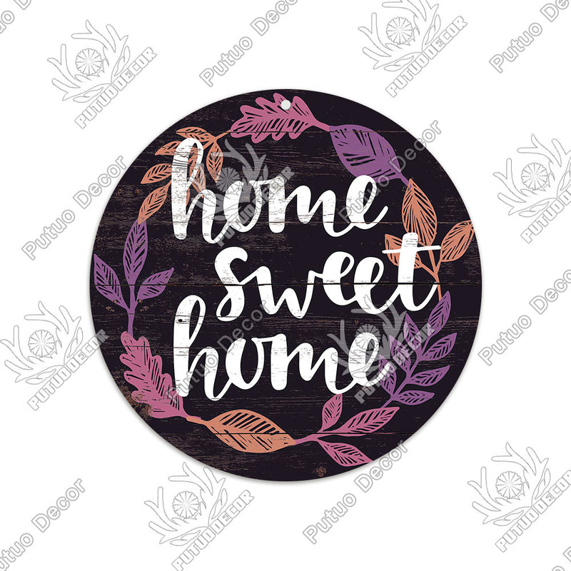 Putuo Decor Sweet Home Round Wooden Signs Home Wall Plaque Family Plaque Wood Gifts for Home Decor Living Room Door Decoration