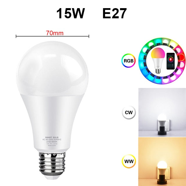 AVATTO Tuya 12W 15W WiFi Smart Light Bulb, E27 RGB LED Lamp Dimmable with Smart Life APP, Voice Control for Google Home, Alexa