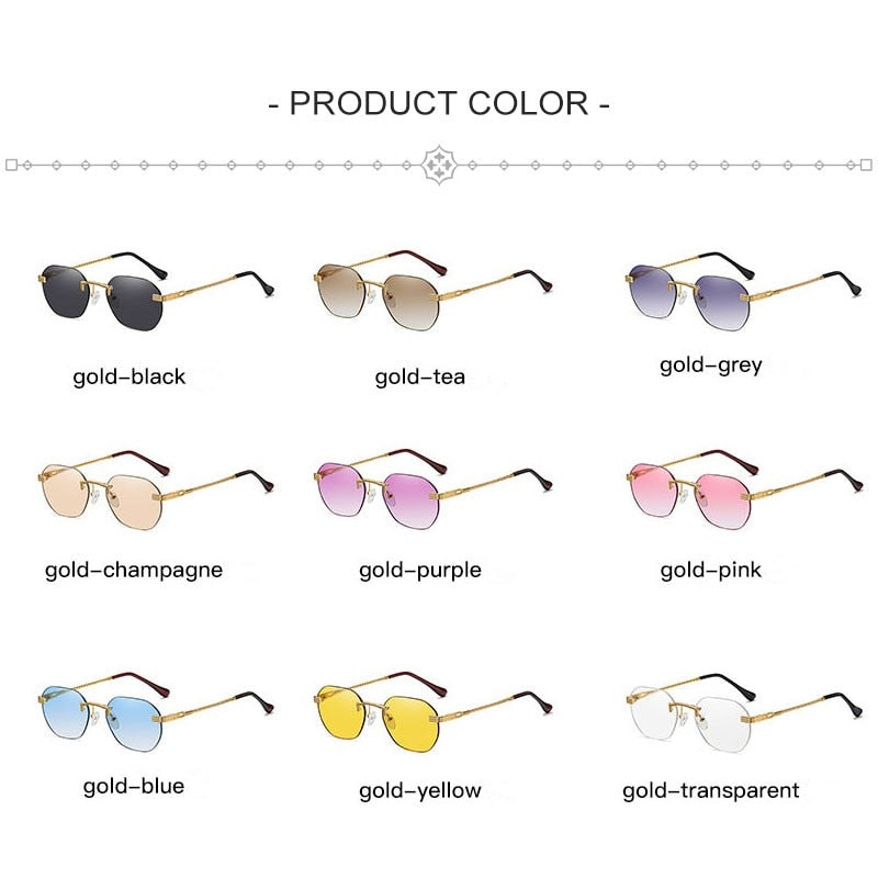 HBK Blue MIRROR Frameless Gold Metal Ladies Sunglasses Men Rimless Brown Sun Glasses For Women Fashion Shades Cutting Eyeglass