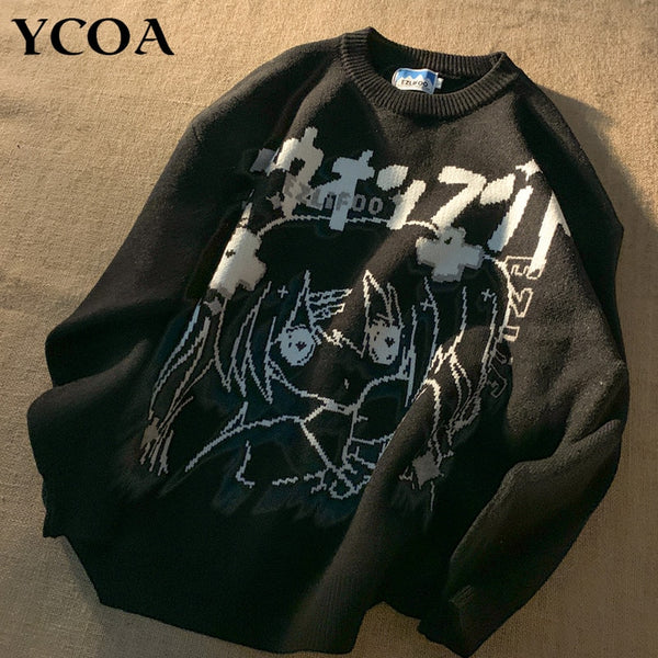 Women&#39;s Sweater Oversize Y2k Tops Long Sleeve Jumper Autumn Anime Pullover Goth Streetwear Knitted Coat Vintage Korean Clothing