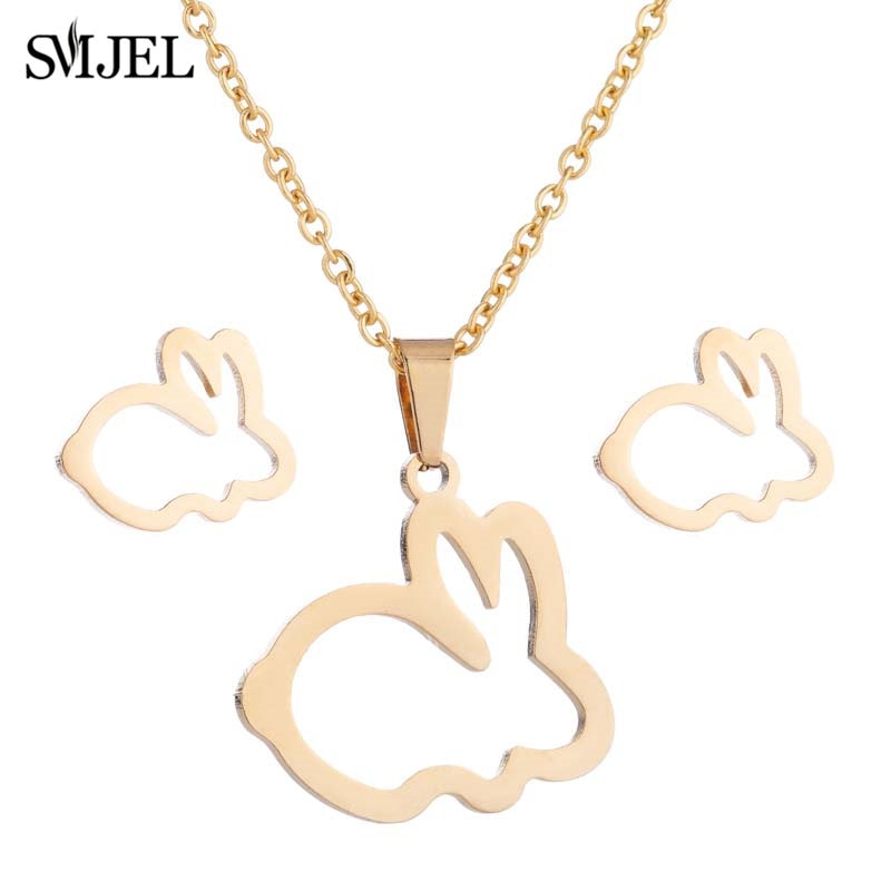 SMJEL Stainless Steel Necklaces for Women Jewelry Mini Animal Rabbit Necklace Heart Beat Dog Paw Print Collier Femme Wholesale