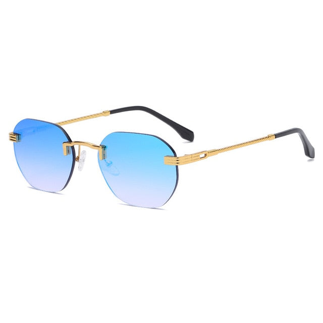 HBK Blue MIRROR Frameless Gold Metal Ladies Sunglasses Men Rimless Brown Sun Glasses For Women Fashion Shades Cutting Eyeglass