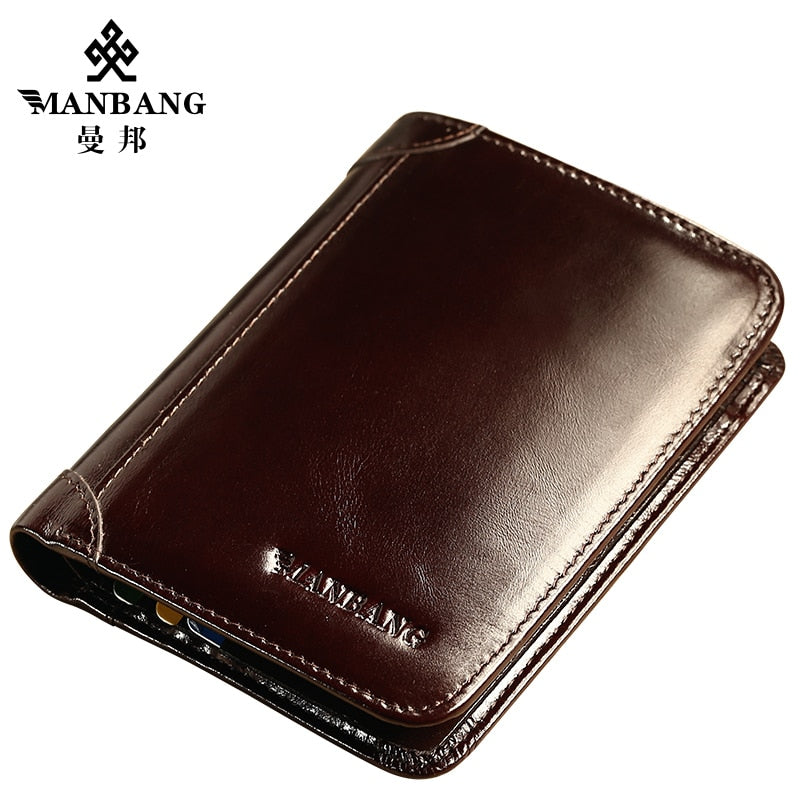 ManBang Classic Style Wallet Genuine Leather Men Wallets Short Male Purse Card Holder Wallet Men Fashion High Quality