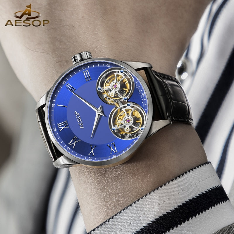 AESOP AAA++ Real Double Tourbillon Movement Men&#39;s Mechanical Watches Original Brand Men&#39;s Watch Luxury Sapphire Waterproof Clock