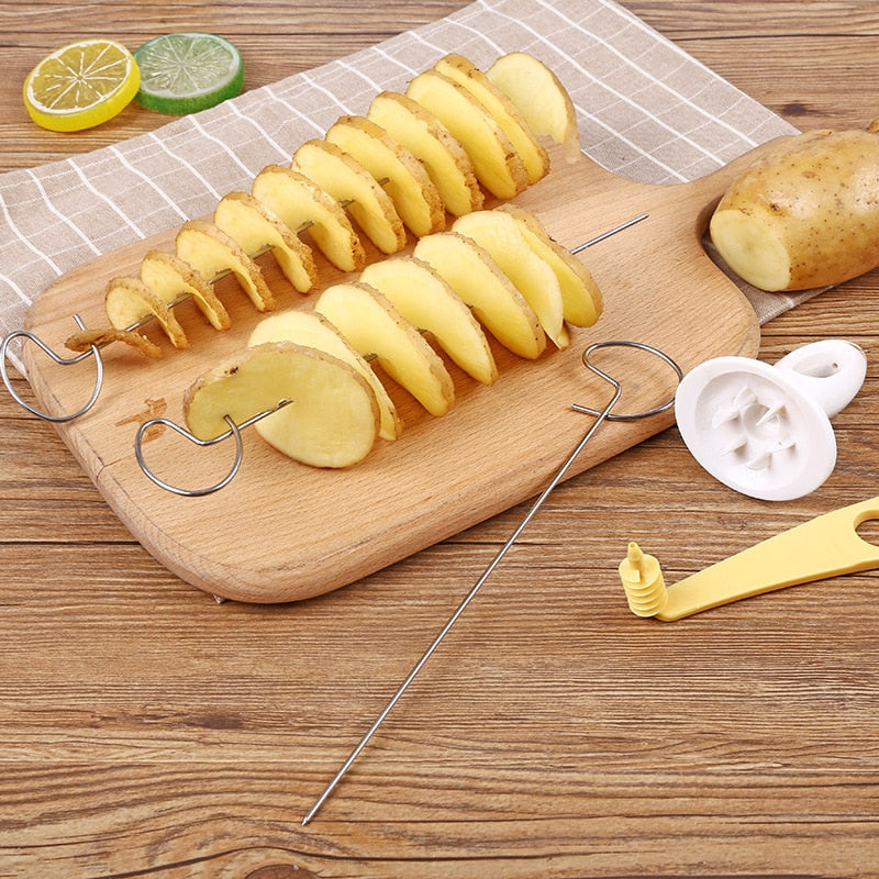 Protable Potato BBQ Skewers For Camping Chips Maker potato slicer Potato Spiral Cutter Barbecue Tools Kitchen Accessories