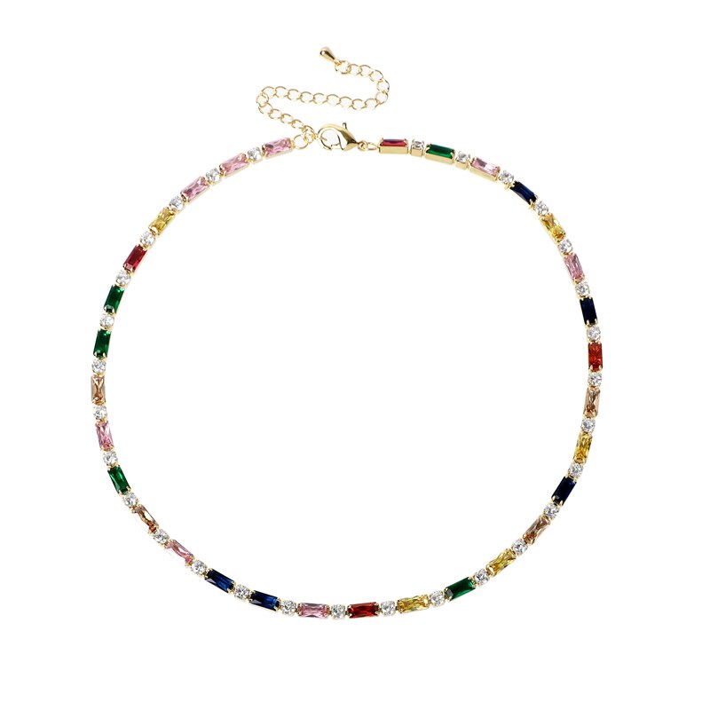 Hot Selling Tennis Chain Rainbow Necklaces Gold filled Fashion Colorful Rainbow CZ Chocker Necklace For Women Femme Jewelry New