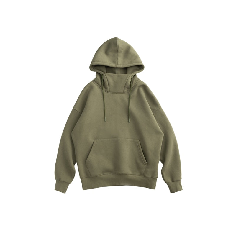 INFLATION Blank Thick Fleece Hoodies Men Winter Warm High Collar Oversized Hoodies Unisex Hooded Sweatshirts