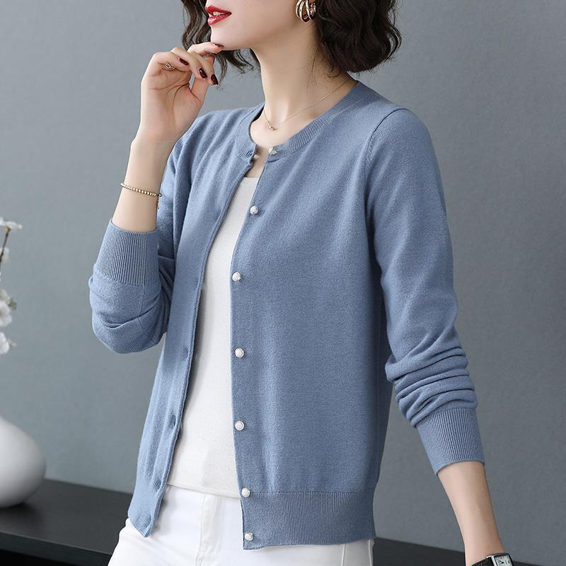 PEONFLY Cardigan Long Sleeve Women Sweaters Loose Knit Sweater Coat O- Neck New Solid Buttons Casual Chic Tops Clothes Coat