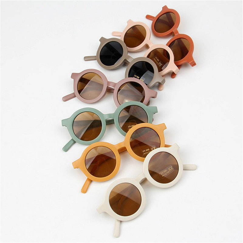 Baby Sunglasses Matte Children Sunglasses Fashion Round Frame Retro Mocha Glasses UV400 Protection Cycling Leisure Sunglasses