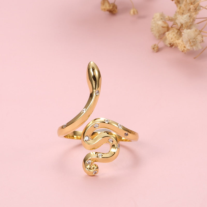 Kinel 2020 New Cubic Zirconia Snake Ring Adjustable Jewelry  fashion Animal Series Rock Style Rings Party Rings for Women