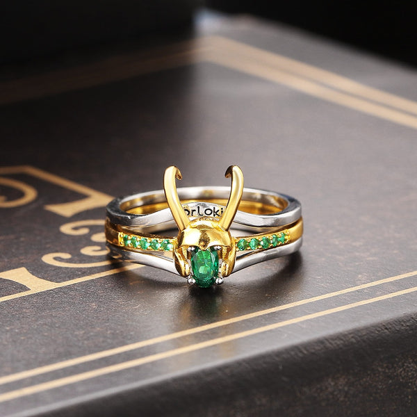 Loki Ring Sets For Women Superhero Thor Green Crystal Matching Crown Helmet Rings Stacking Jewelry Unisex Cosplay Accessories 03