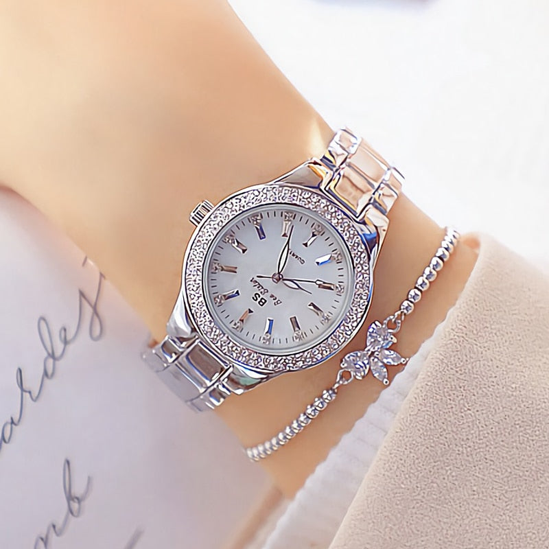 2022 Ladies Wrist Watches Dress Gold Watch Women Crystal Diamond Watches Stainless Steel Silver Clock Women Montre Femme 2023