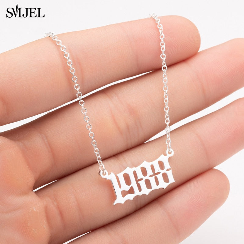 SMJEL Personalize Year Number Necklaces for Women Birth Special Date 1982 1989 2000 1999 Birthday Gift from 1980 to 2022