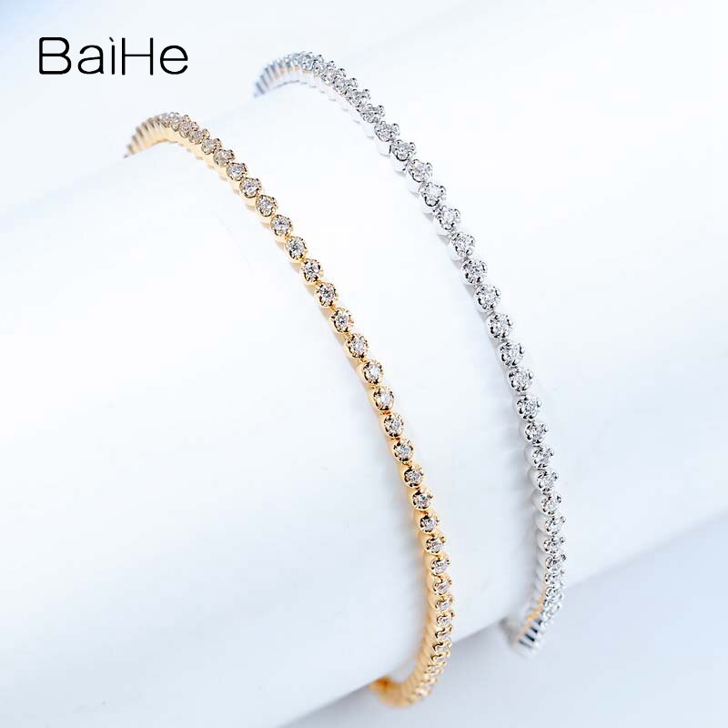 BAIHE Solid 18K Yellow Gold 0.39ct H/SI Natural Diamond Luxury Bracelet Women Men Fine Jewelry ダイヤモンドブレスレット Diamantarmreif