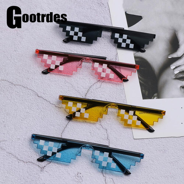 NEW Design Funny Mosaic Sunglasses Thug Life Sun Glasses Pixel Black Retro Gamer Robot Sunglasses Birthday Party Cosplay Favors