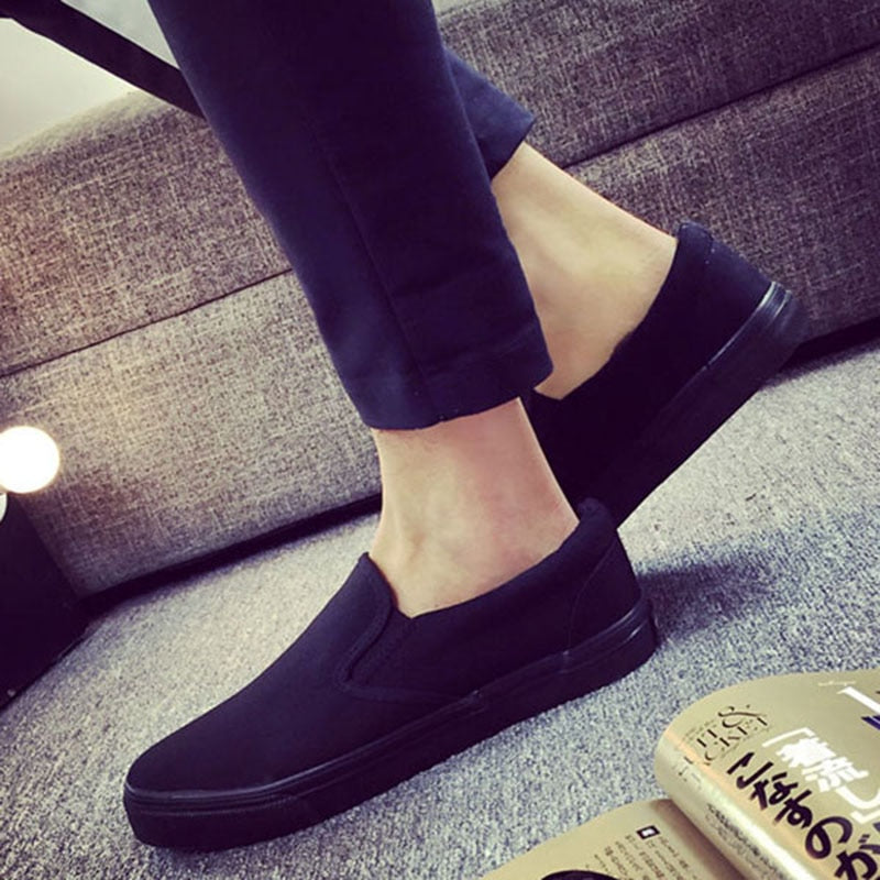 Canvas Shoes Men Loafers Cool Young Man Street Black Shoes Breathable Men Casual Shoes Flat Slip-on Plus Size N023