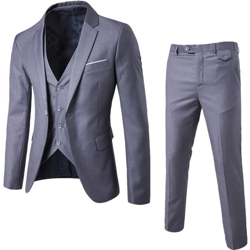 Men Spring 3 Pieces Classic Blazers Suit Sets Men Business Blazer +Vest +Pants Suits Sets Autumn Men Wedding Party Set