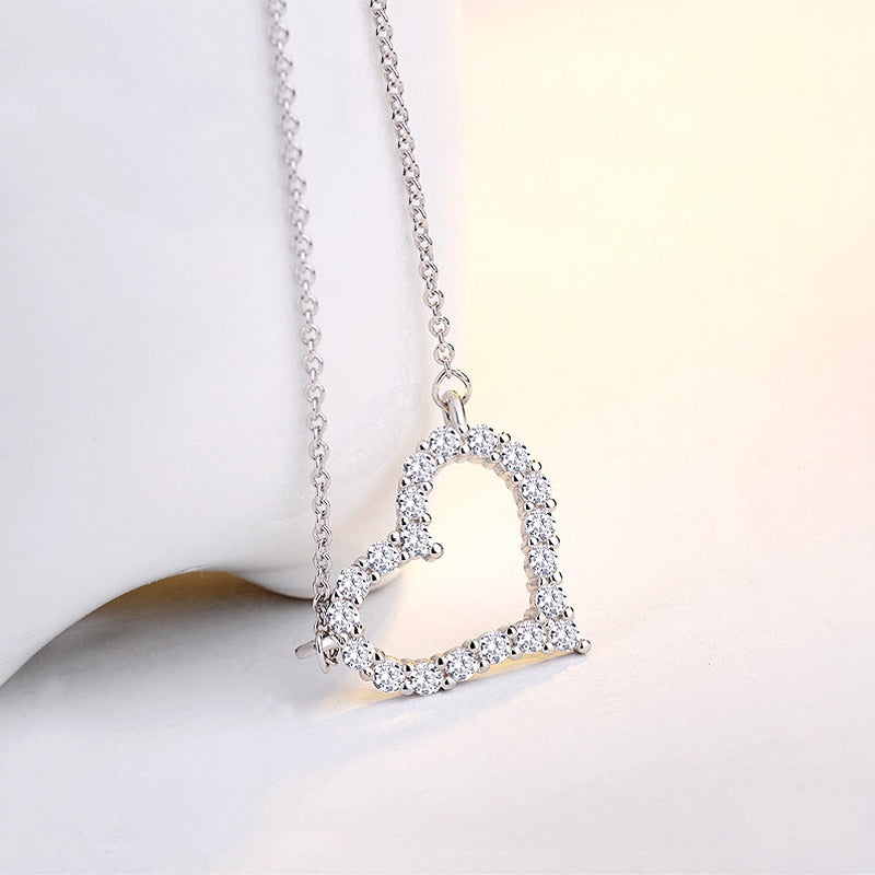 Hot Sale Fashion 925 Sterling Silver Heart Zircon Pendants Necklaces Women Jewelry Birthday Gift Rhinestone Charm Clavicle Chain