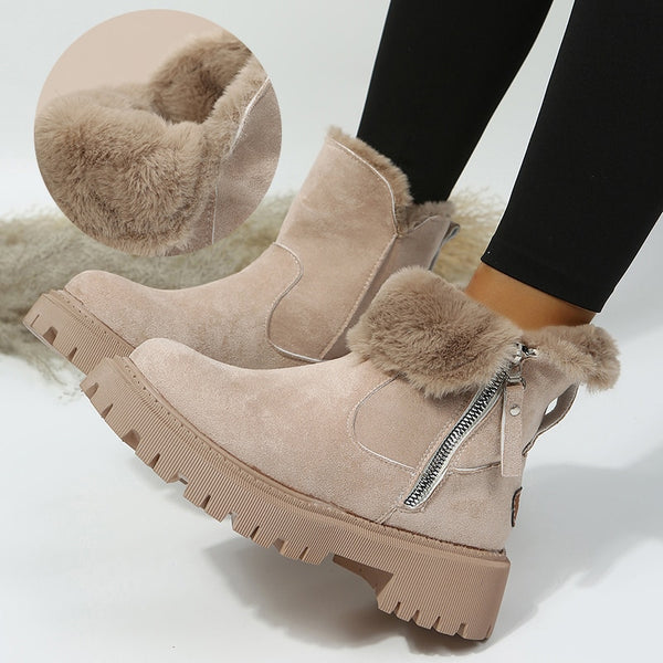 2022 Thick Plush Snow Boots Women Faux Suede Non-slip Winter Boots Woman Keep Warm Cotton Padded Shoes Platform Ankle Booties