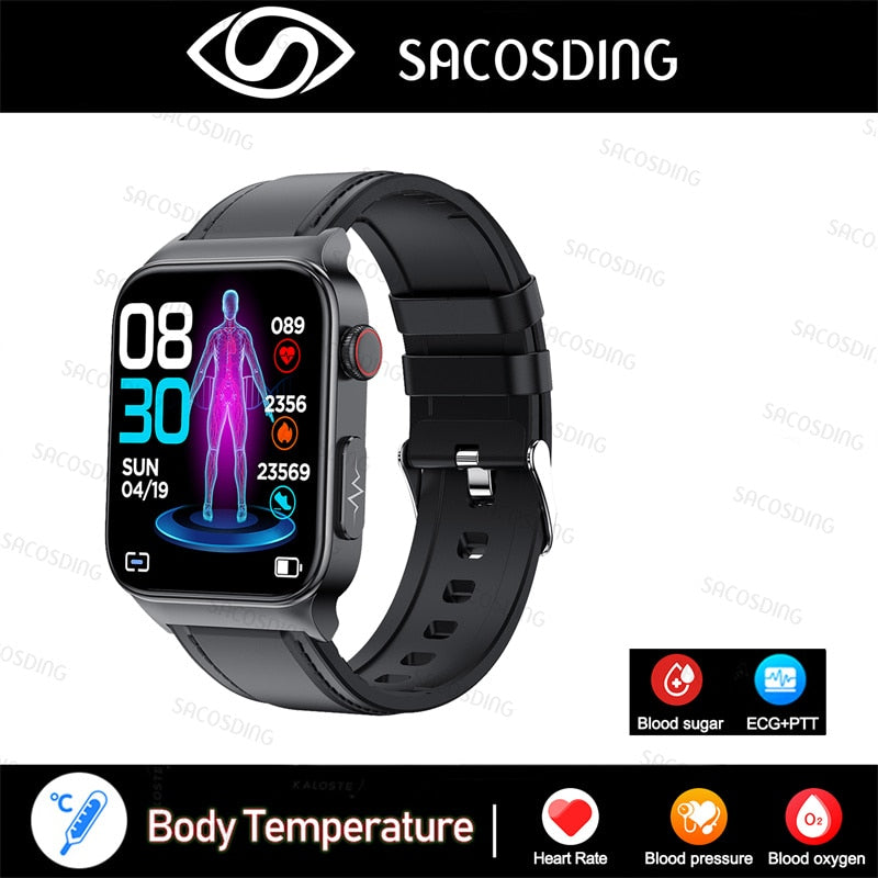 2022 NEW Blood Glucose Smart Watch Men ECG Monitor Blood Pressure Body Temperature Smartwatch IP68 Waterproof Fitness Tracker