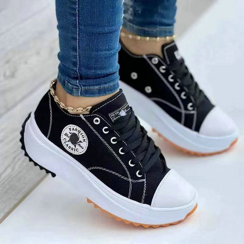 Classic White Canvas Shoes Women Sneakers Solid Lace-Up Casual Platform Shoes for Women Zapatos De Mujer Chaussure Femme