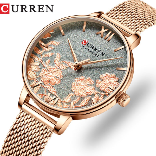 CURREN Women Watches Top Brand Luxury Stainless Steel Strap Wristwatch for Women Rose Clock Stylish Quartz Ladies Watch