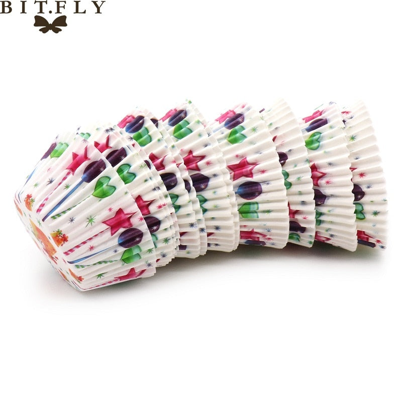 BITFLY 100Pcs Rainbow Cupcakes Paper Liners Muffin Cases Cupcake Topper Tray Baking Accessories Pastry Decoration Kitchen Tools