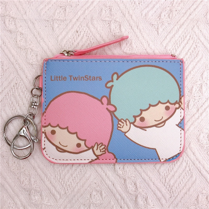 Kawaii  Sanrio Cartoon Bag Cinnamoroll Melody Pachacco Pom Pom Purin Kuromi Leather Card Holder Cute Coin Purse Keychain Pendant