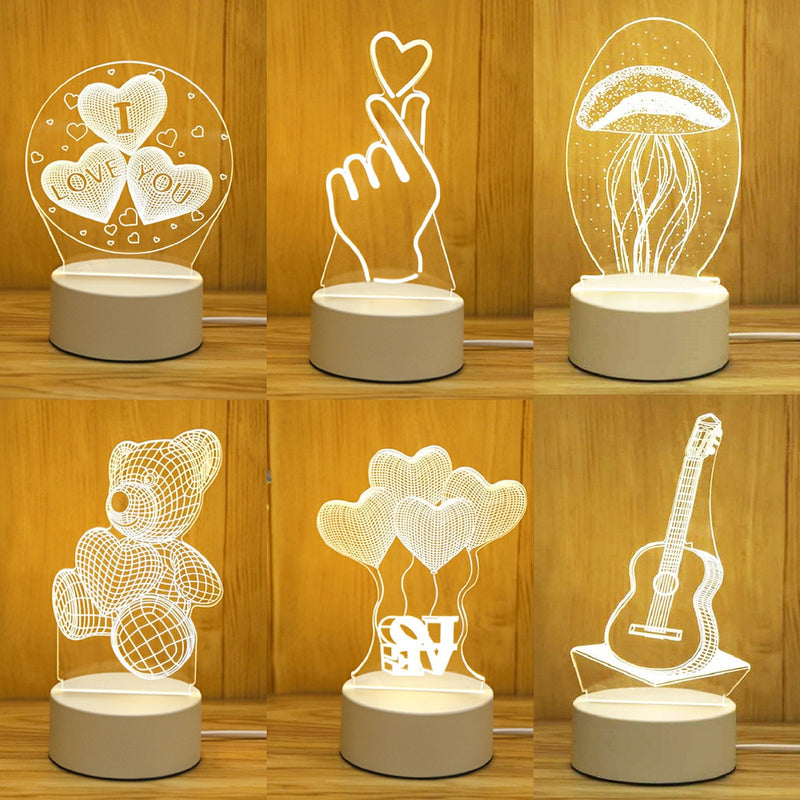 Romantic Love 3D Acrylic Led Lamp for Home Children&#39;s Night Light Table Lamp Birthday Party Decor Valentine&#39;s Day Bedside Lamp