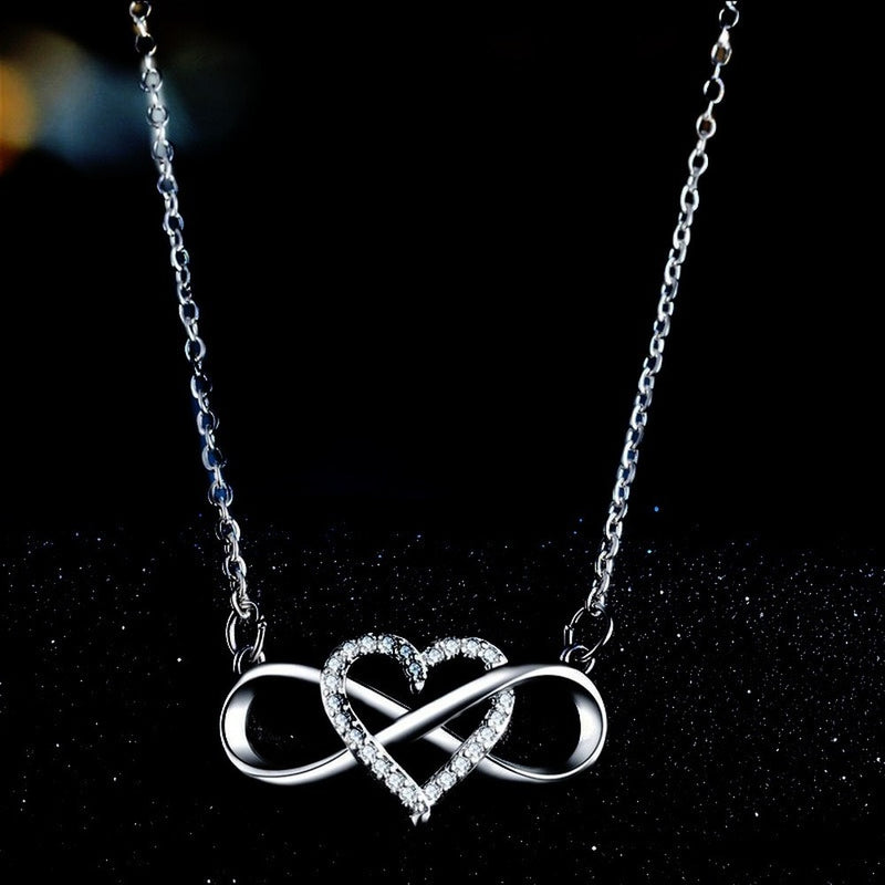 Romantic Fashion Silver Gold Color Infinity Forever Love Necklace CZ Lucky Heart Pendant Necklace for Women Gift Jewelry
