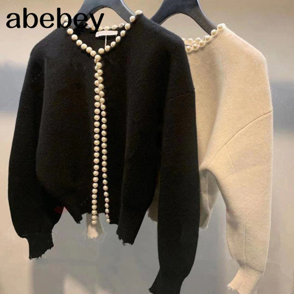 2022 New Fashion Korean Jackets Pearls Cardigan Batwing Sleeve Wool Knit Vintage Women&#39;s Coat High Quality Jacket AQ927