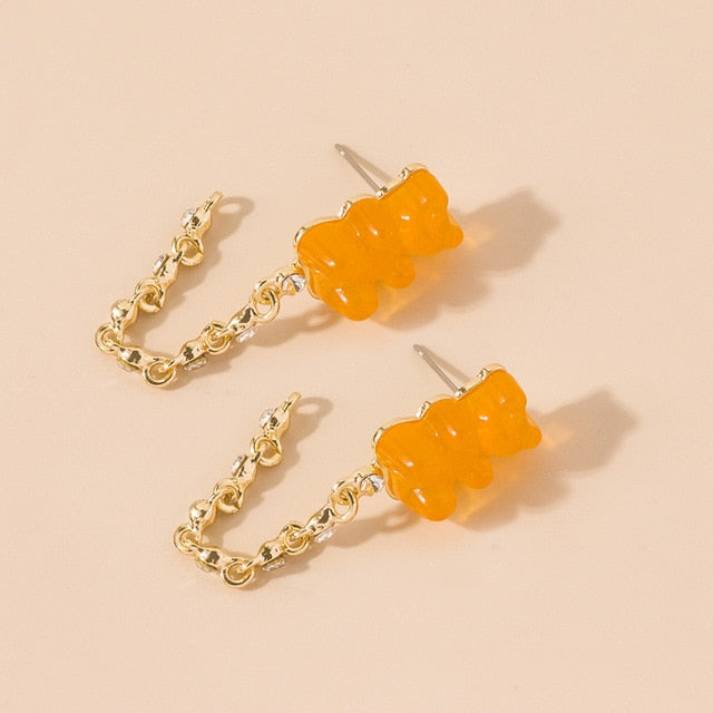 Cute Acrylic Candy Gummy Bear Dangle Earrings for Women Rainbow Bear CZ Hoop Earrings 2022 Korean Fashion Sweet Girl Jewelry