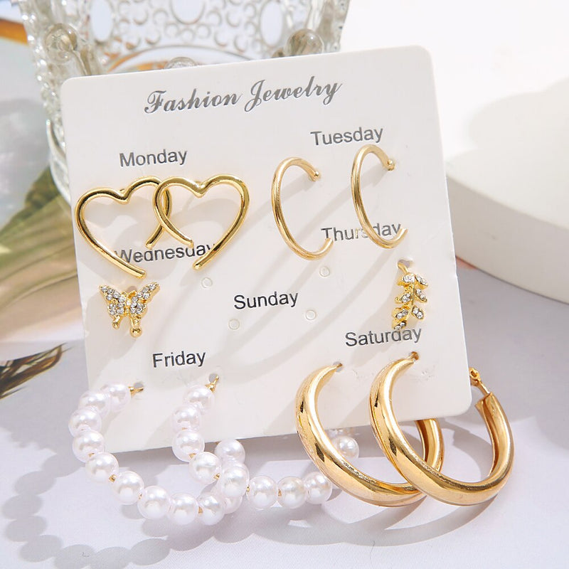 17KM Bohemian Gold Color Pearl Earrings Set For Women Girls 27 Styles Butterfly Acrylic Resin Hoop Earring Brincos Party Jewelry