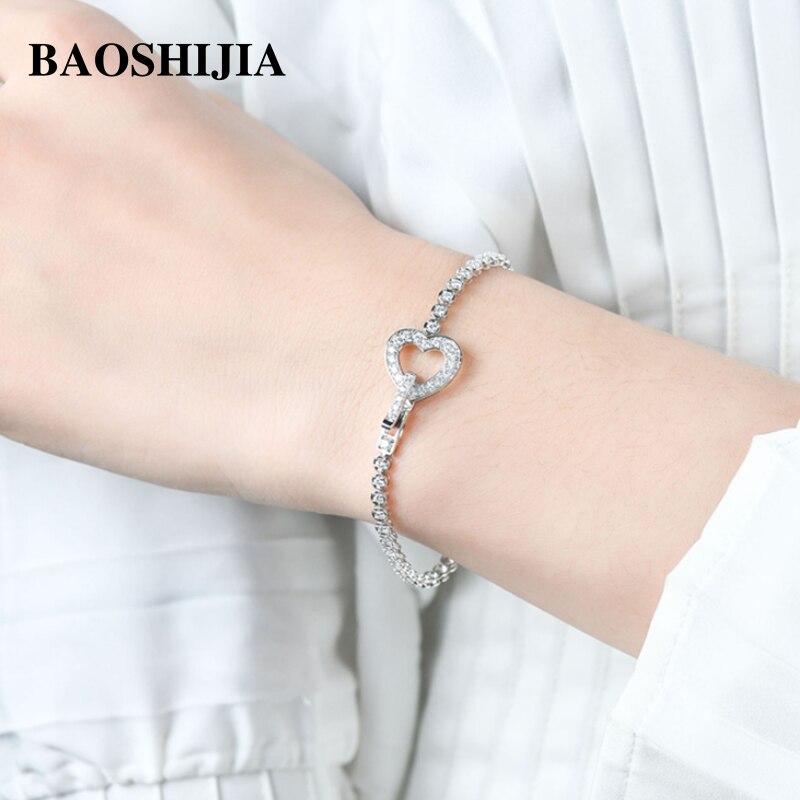 BAOSHIJIA Solid 18k White Gold Love Bracelet Eternal Diamonds Beautiful Luxury Women&