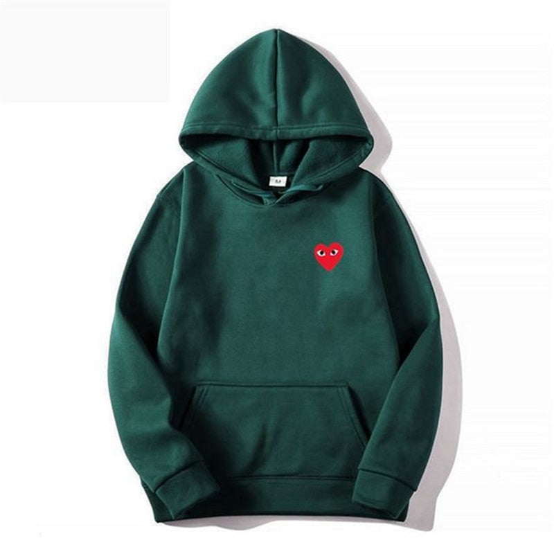 2022 hot sale men's and women's pure cotton heart-shaped print pocket wool thick lover autumn and winter casual hoodie