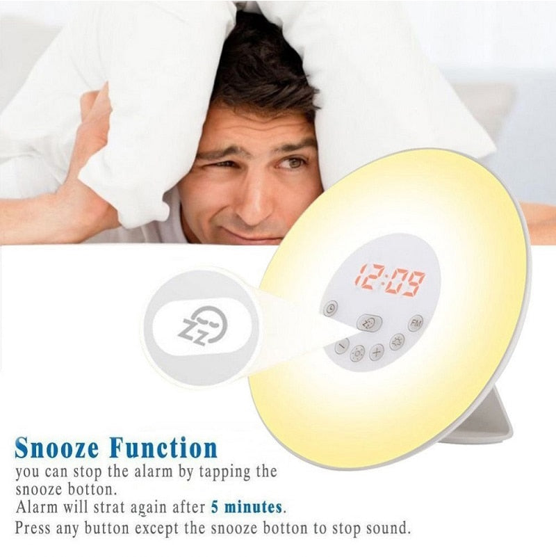 Wake Up Light Alarm Clock Sunrise/Sunset Simulation Luminous Digital Clock with FM Radio Night Light Touch Control Table Clocks