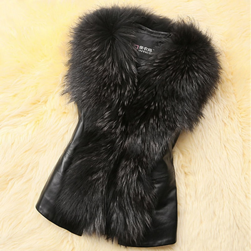 2022 Autumn Winter Women's Faux Fur Coat Jacket Female Slim Fit PU Leather Fur Coats Fluffy Outerwear Jackets