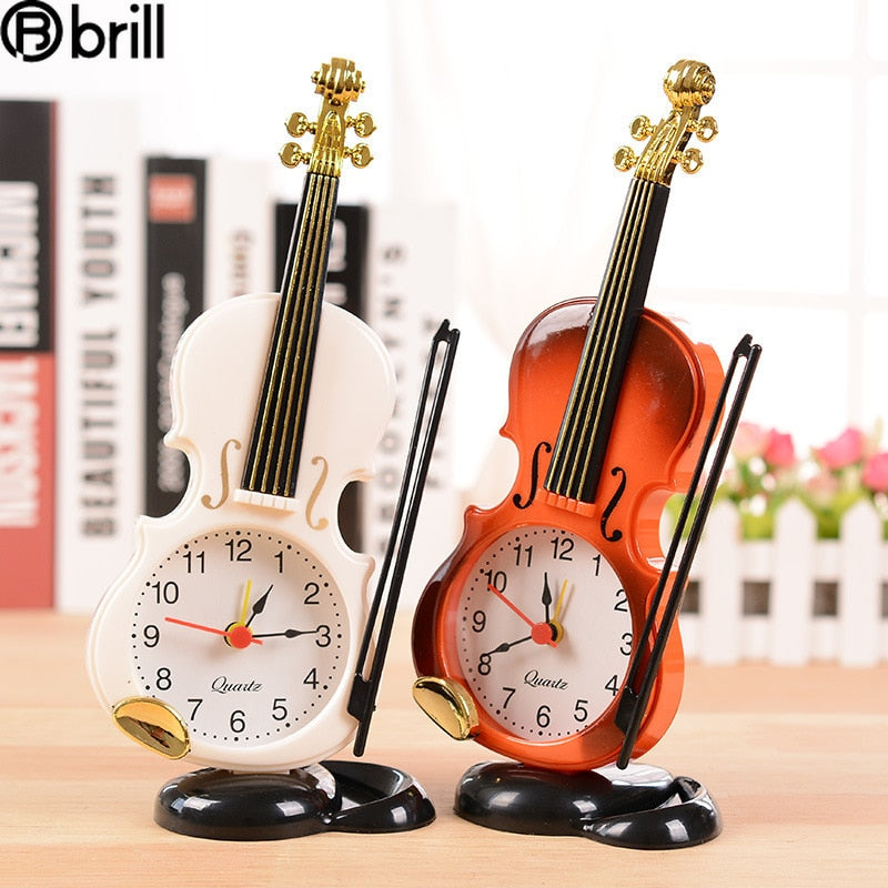 Creative Violin Table Clock Students Use Alarm Clock Living Room Decoration Bedside Decor Desktop Clock nordic Plastic Ornaments