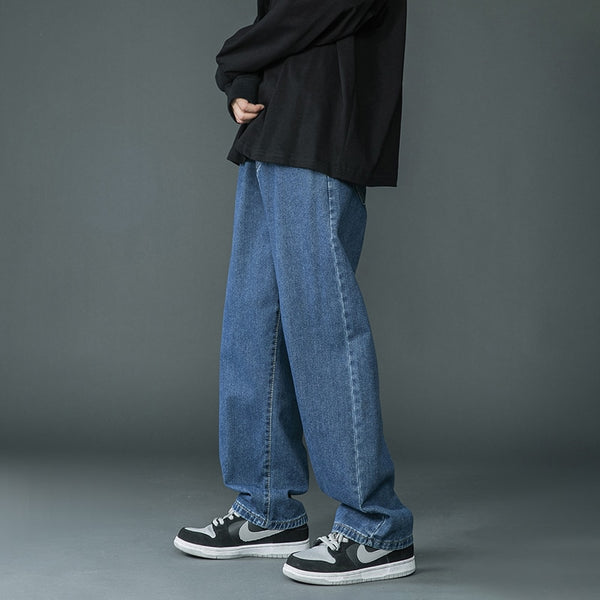 2022 New Brand Spring Men Korean Fashion Blue Pink White Jeans Streetwear Hip Hop Baggy Denim Trousers Straight Wide Leg Pants