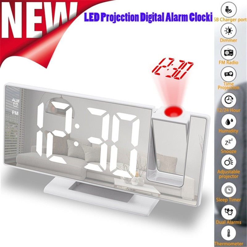 LED Digital Projection Alarm Clock Table Electronic Temperature Display Backlight Snooze Ceiling Clocks for Home Bedroom Timer