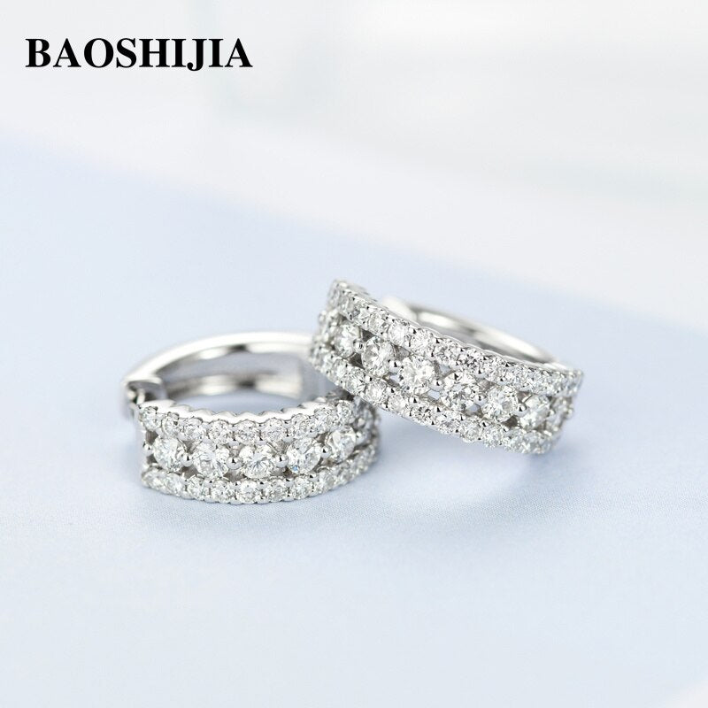 BAOSHIJIA Solid 18k White Gold Natural Diamonds Earrings Luxurious 1.4ct Classic Jewelry Brilliant Fashion Design Anniversary