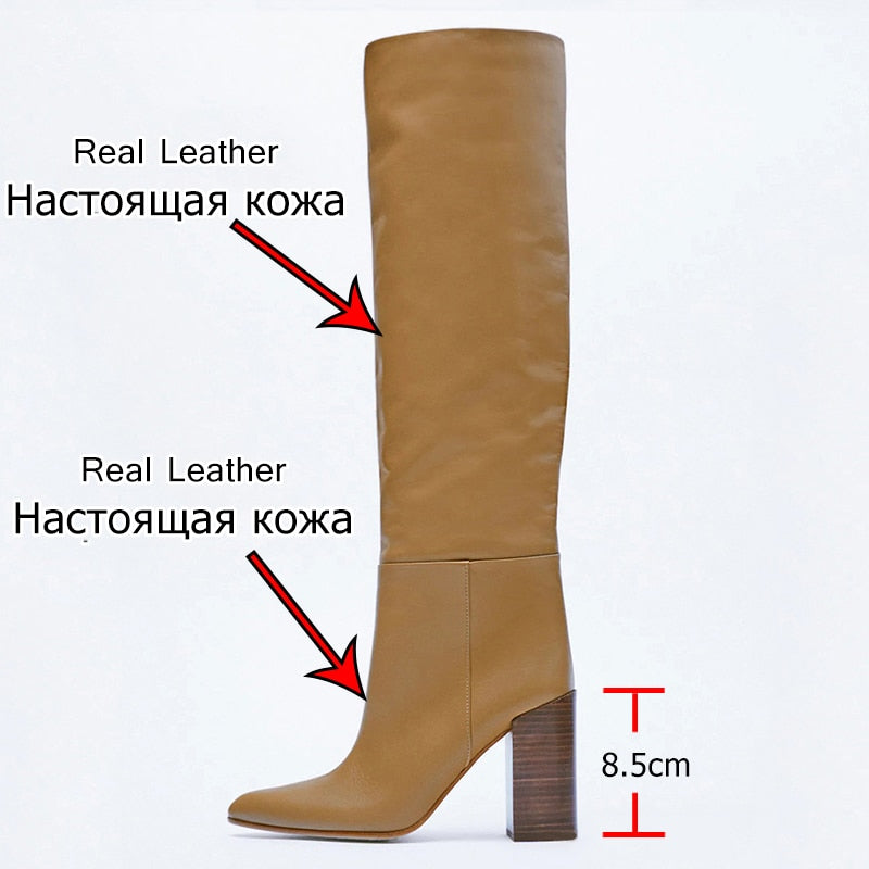 Taoffen 2023 INS Women Genuine Leather Knee High Boots Winter Warm Shoes For Women Fashion Party Club Footwear Size 34-43