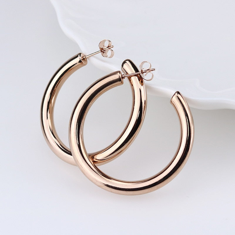 Oversize Gold Plated Hoop Earring Simple Thick Round Circle Stainless Steel Earrings for Women Punk Hiphop Jewelry Brincos 2022