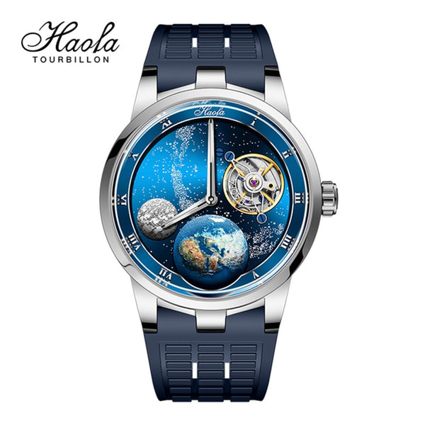 Haofa 1952 Carrousel Mechanical Watch For Men Flying Sapphire Karrusel Starry Mens Watch Power Reserve 80H Luxury Fashion Blue