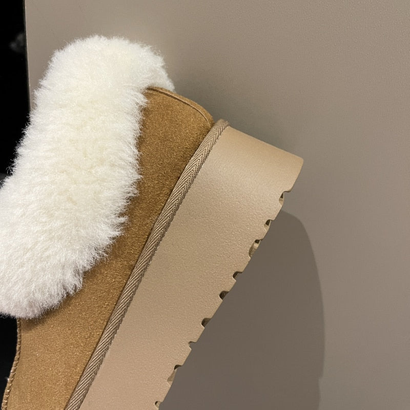 New Winter Women Short Plush Warm Snow Boots Flats Casual Shoes Suede Fur Chelsea Ankle Boots Platform Ladies Shoes Botas Mujer