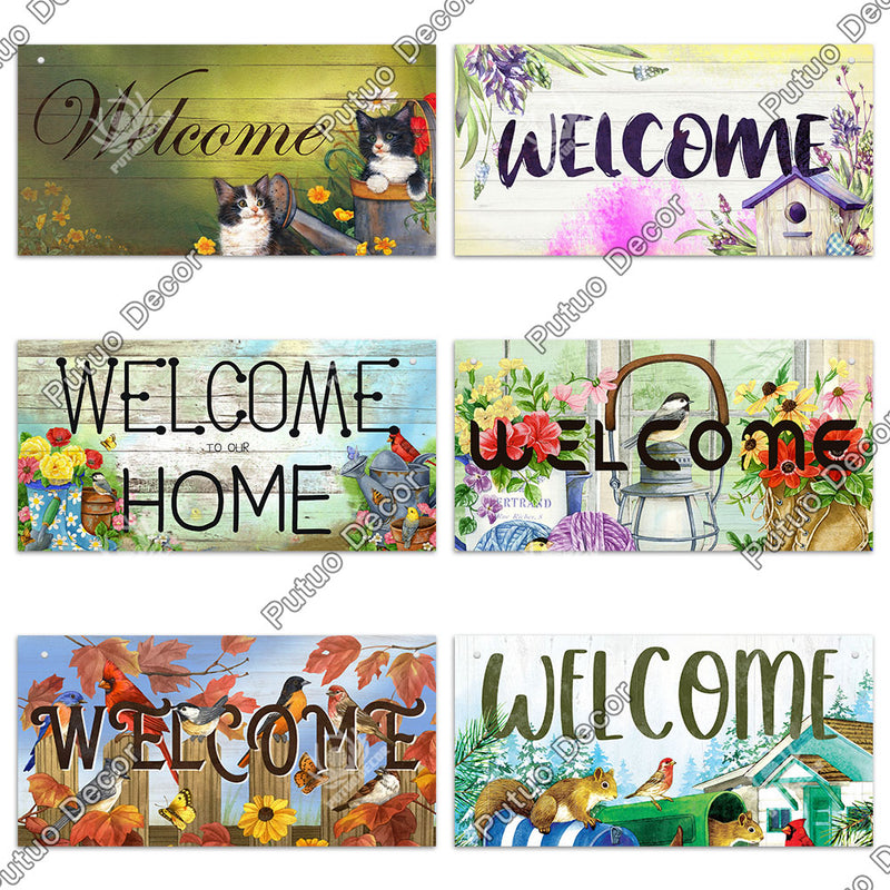 Putuo Decor Welcome Signs Decorative Plaque Wooden Hanging Signs Sweet Home Family Door Sign for Home Garden Doorway Decoration