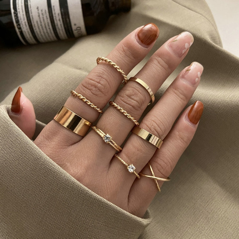 LATS Bohemian Gold Color Chain Rings Set for Women Fashion Boho Coin Snake Moon Star Rings Party 2022 Female Trend Jewelry Gifts