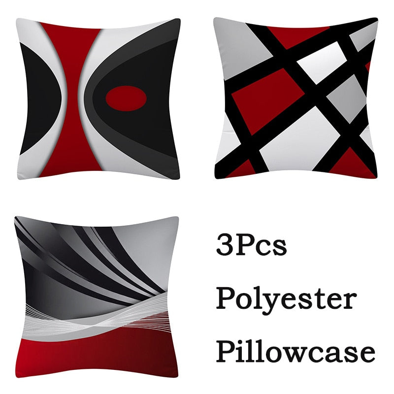 3pcs Red Series Geometric Polyester Pillowcase Round Patchwork Cushion Cover Sofa Home Decoration Chair Seat Pillow Case