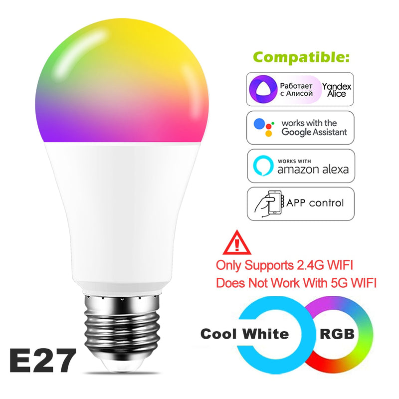 15W Smart Bulb E27 B22 RGB WiFi LED Holiday Magic Lamp Dimmable Light AC 110V 220V Yandex Alice Alexa Google Home Voice Control